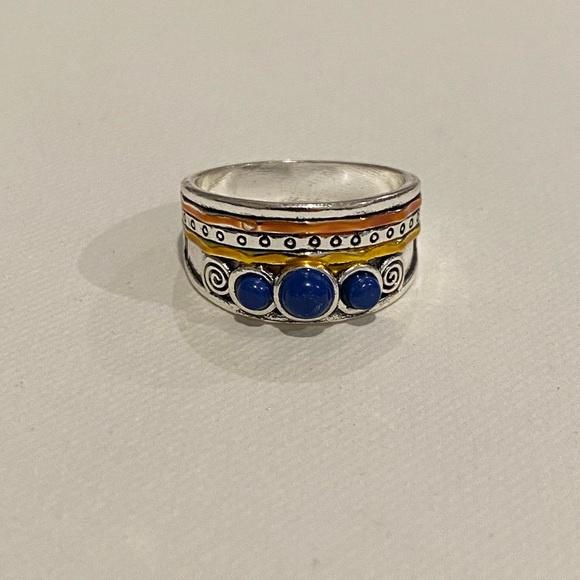 Lapis lazuli mixed metal boho vintage style ring size 9 - Picture 2 of 3